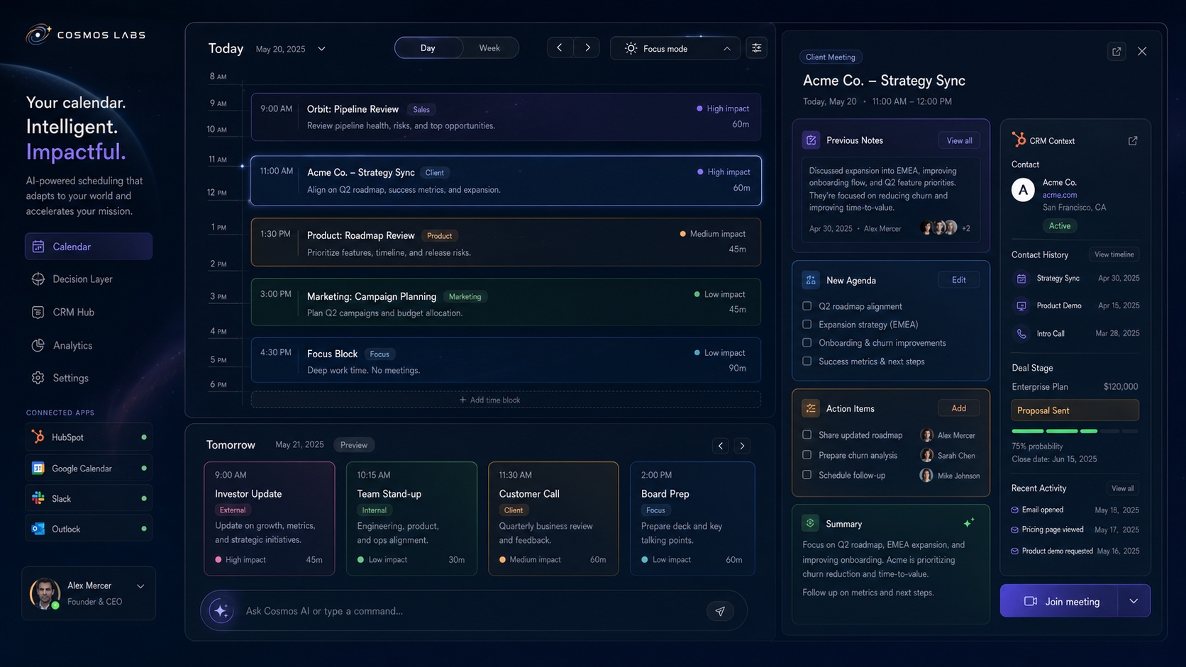 Cosmos Calendar intelligence hub